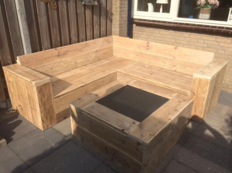 Steigerhout Hoekbank - Natuursteen