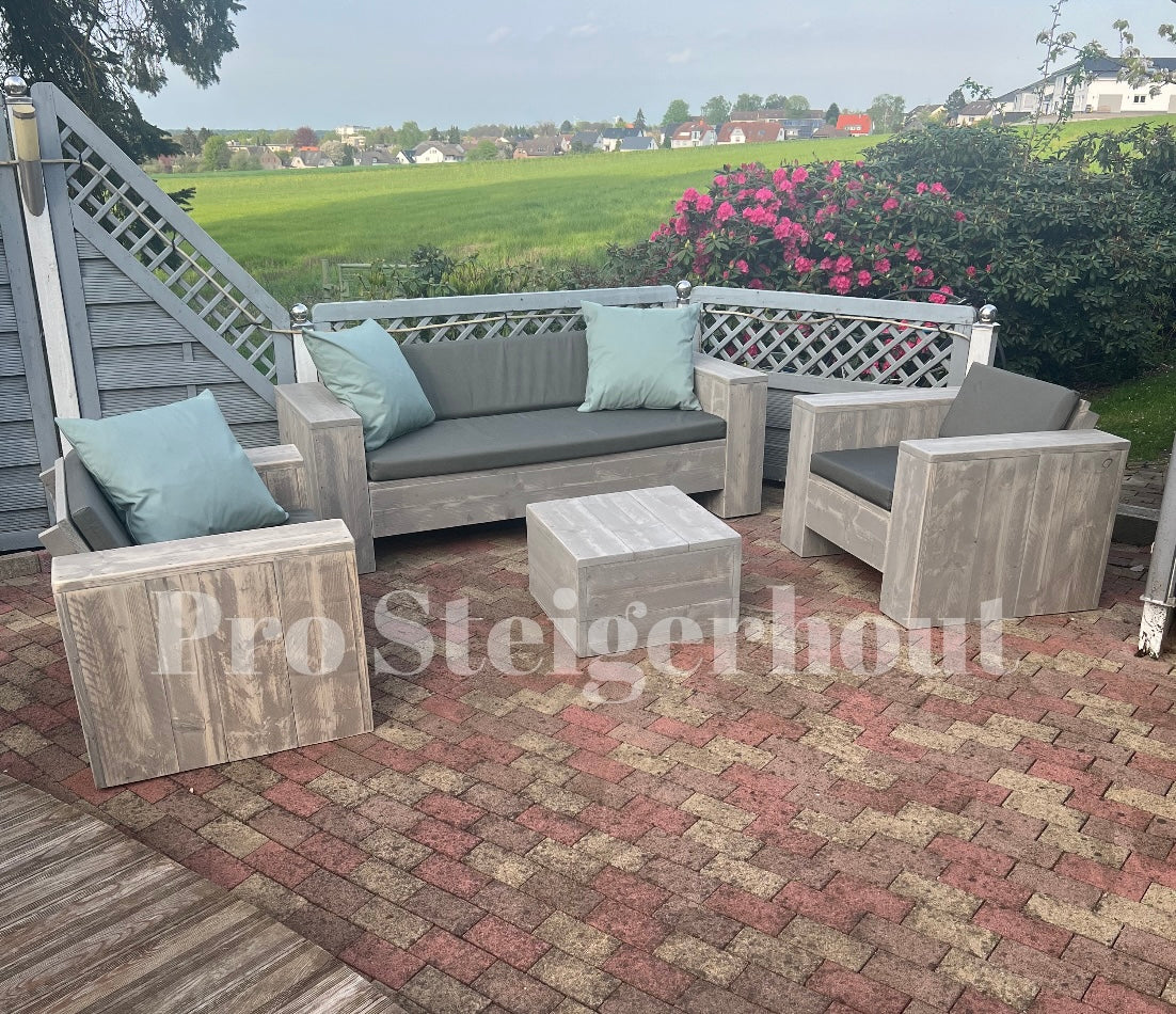 Steigerhout Loungeset - 1 bank 2 loungestoelen