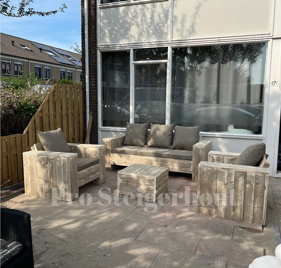 Steigerhout Loungeset - 1 bank 2 loungestoelen