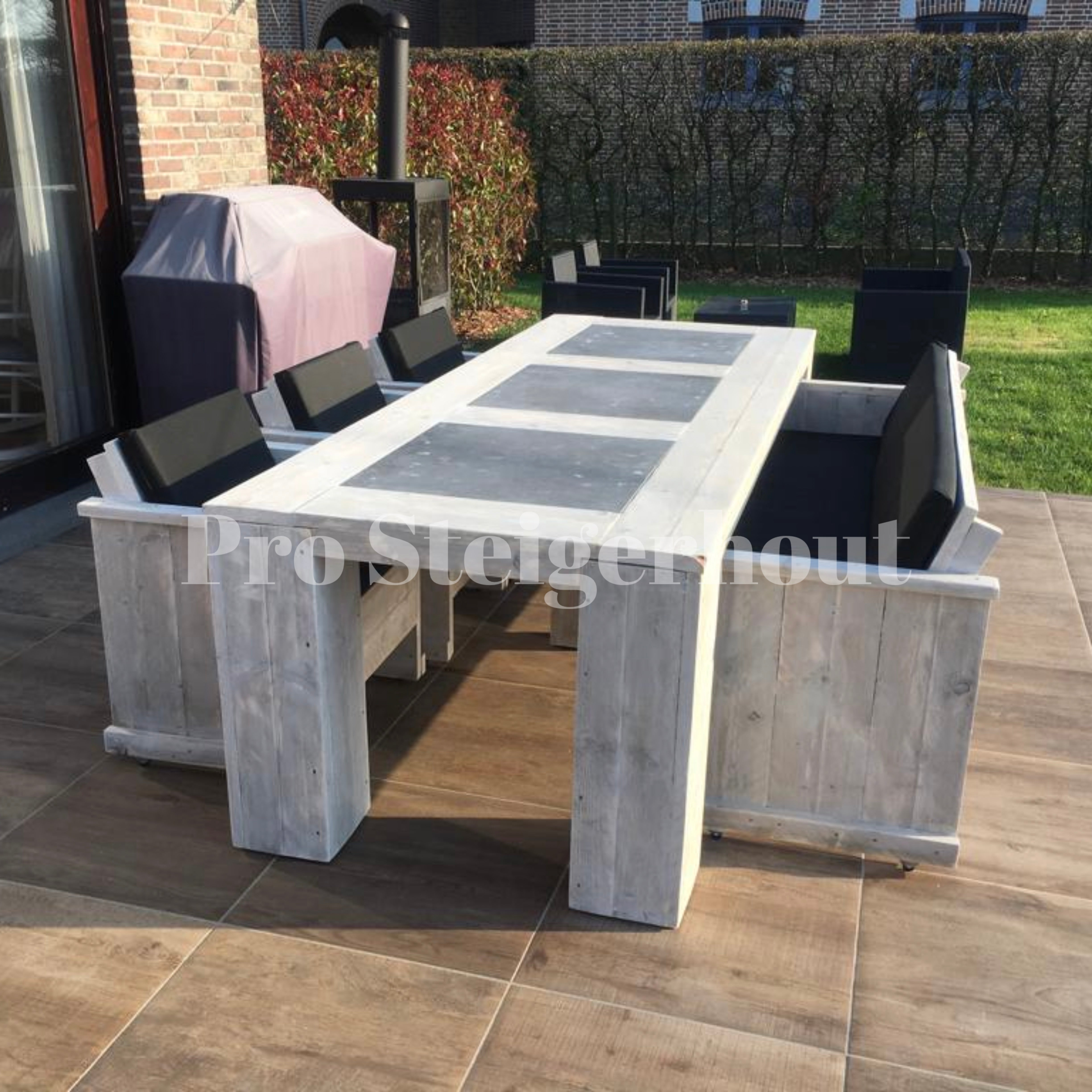 Steigerhout tuinset natuursteen