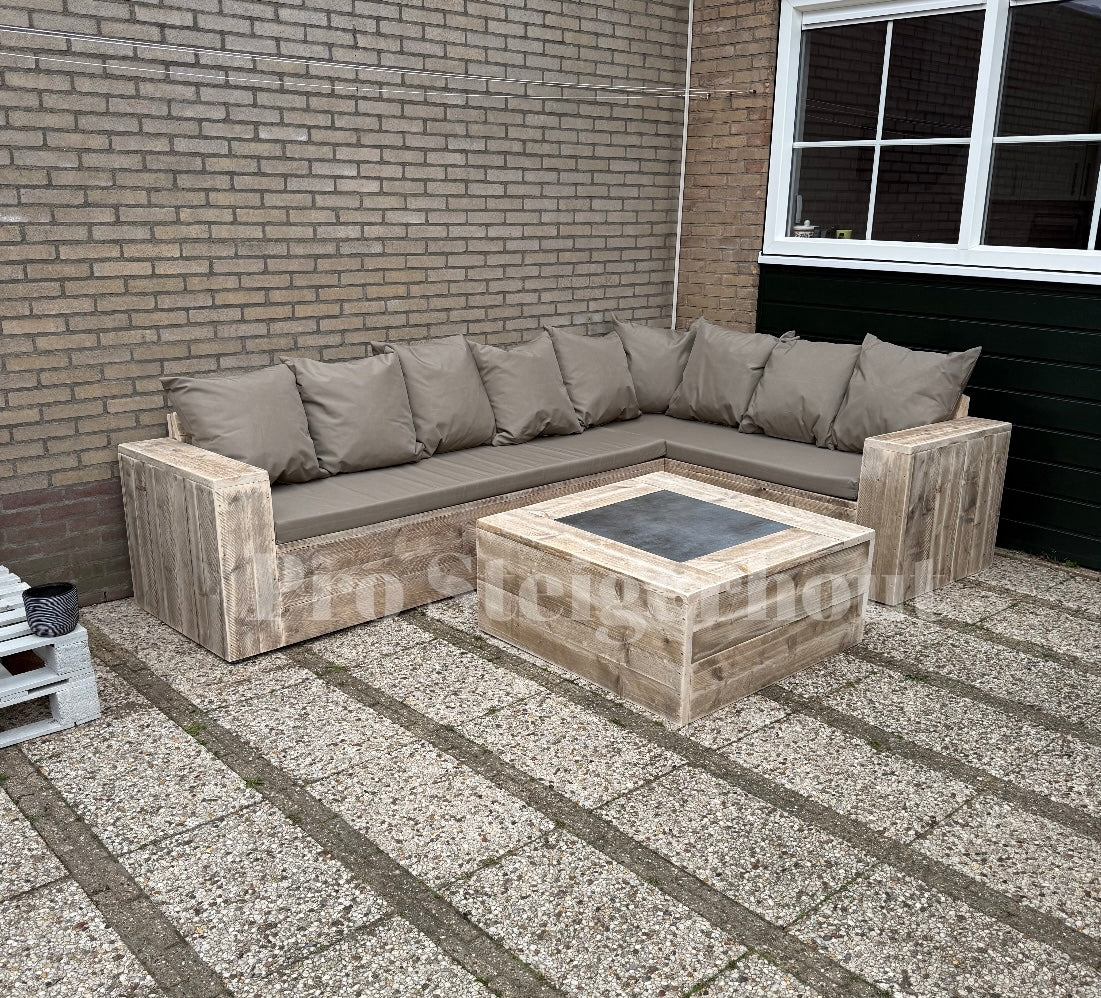 Steigerhout Hoekbank - Natuursteen