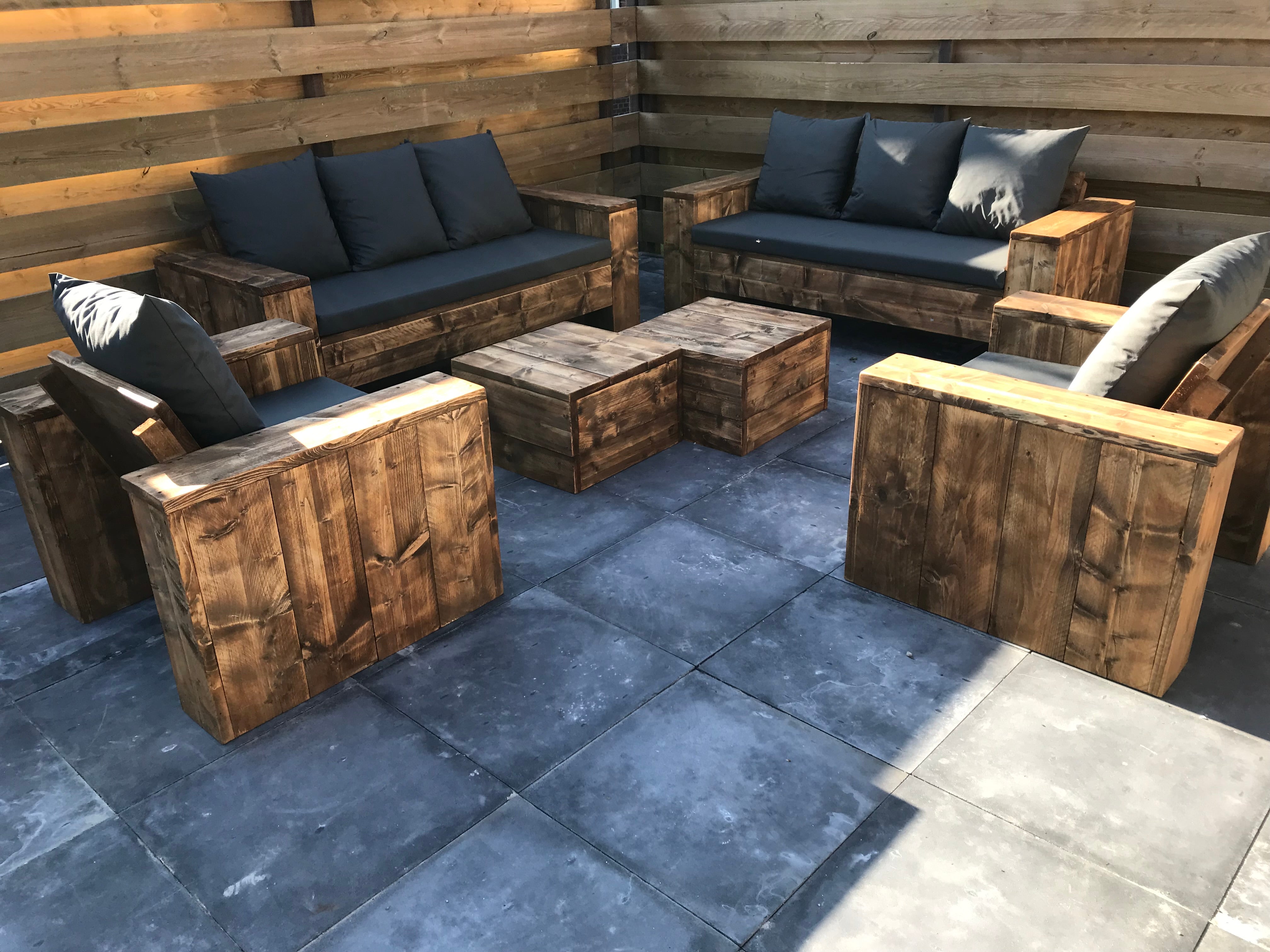 Steigerhout Loungeset - 2 banken 2 loungestoelen