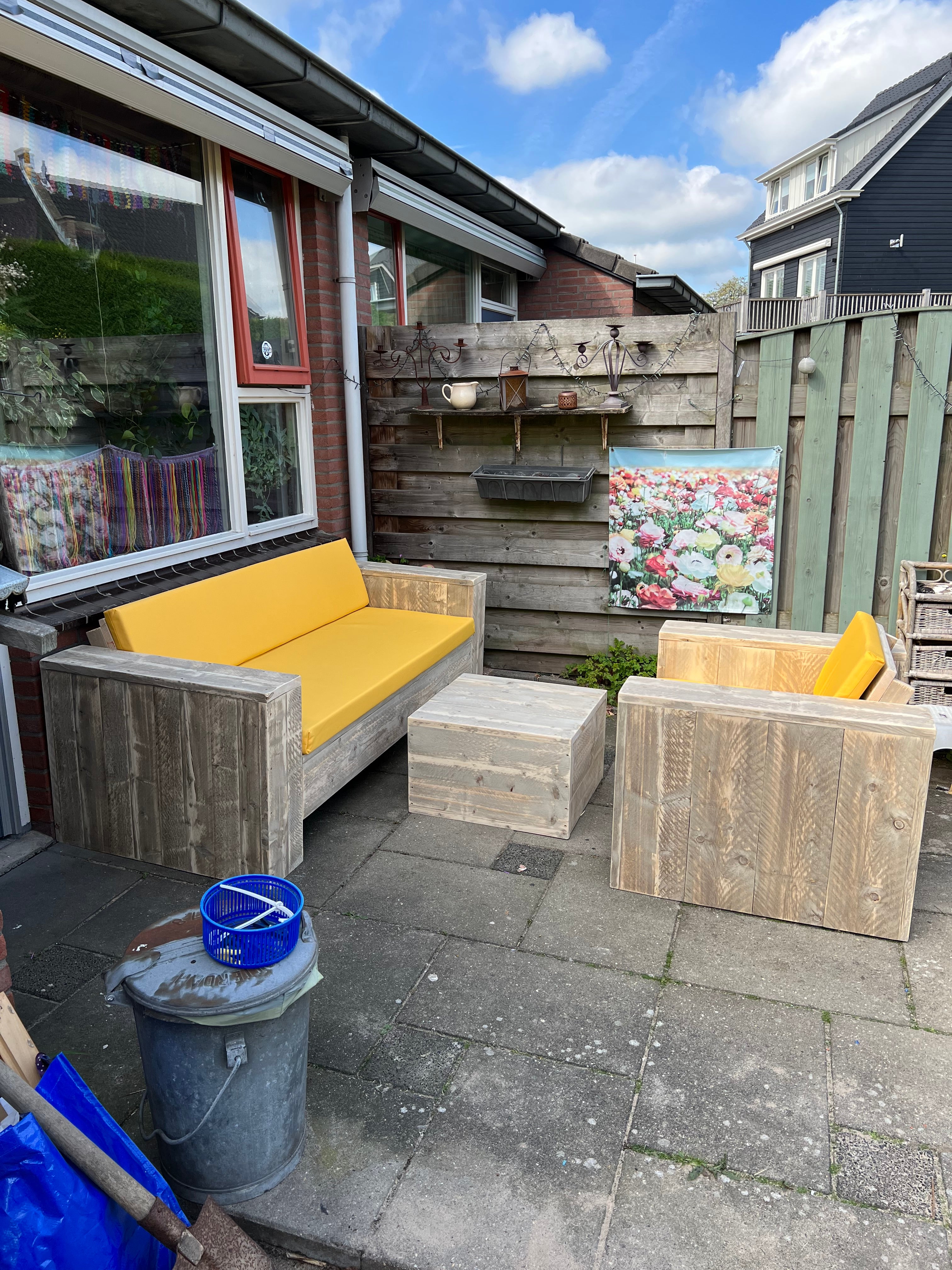 Steigerhout Loungeset - 1 bank 1 loungestoel
