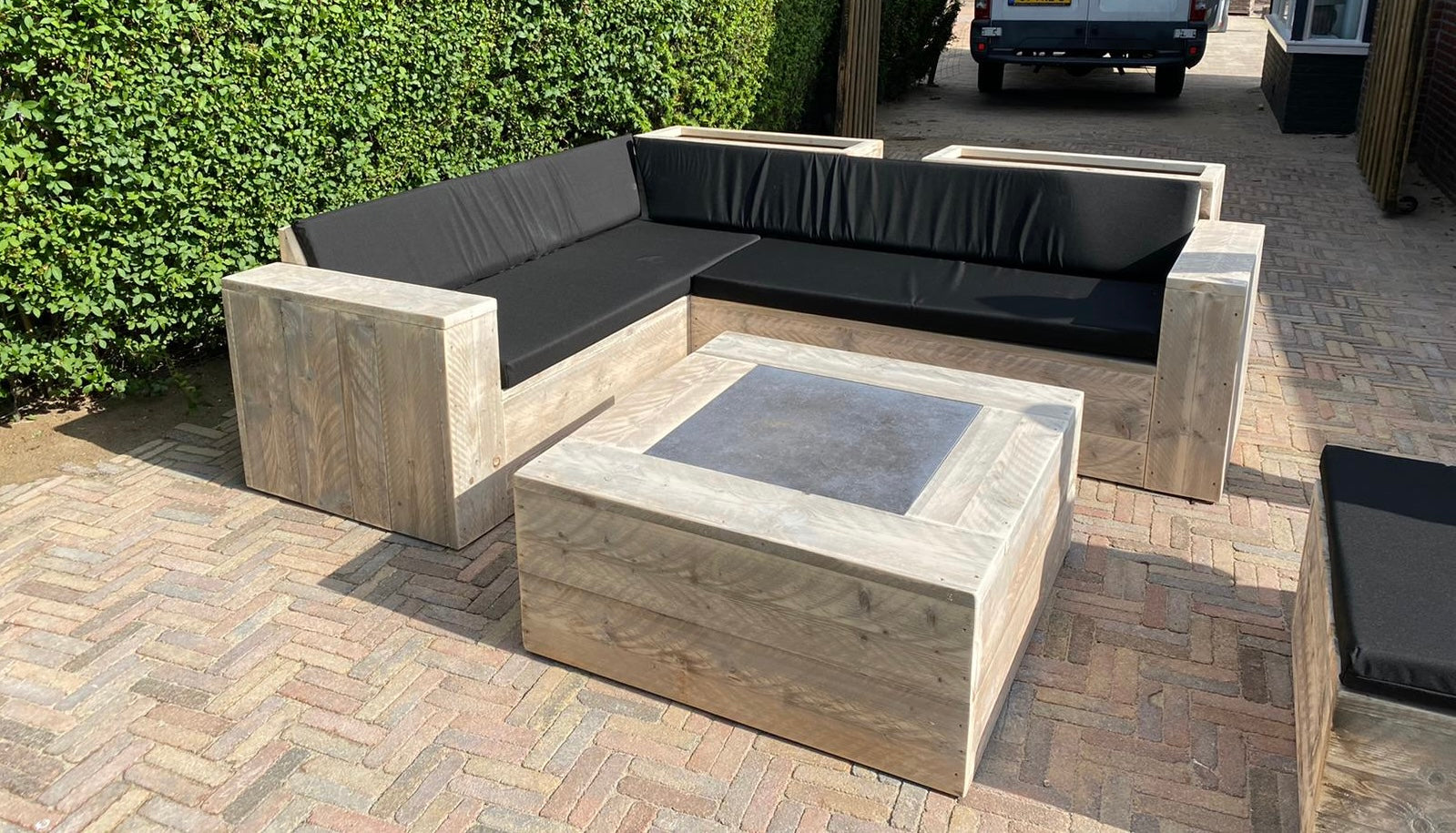 Steigerhout Hoekbank - Natuursteen