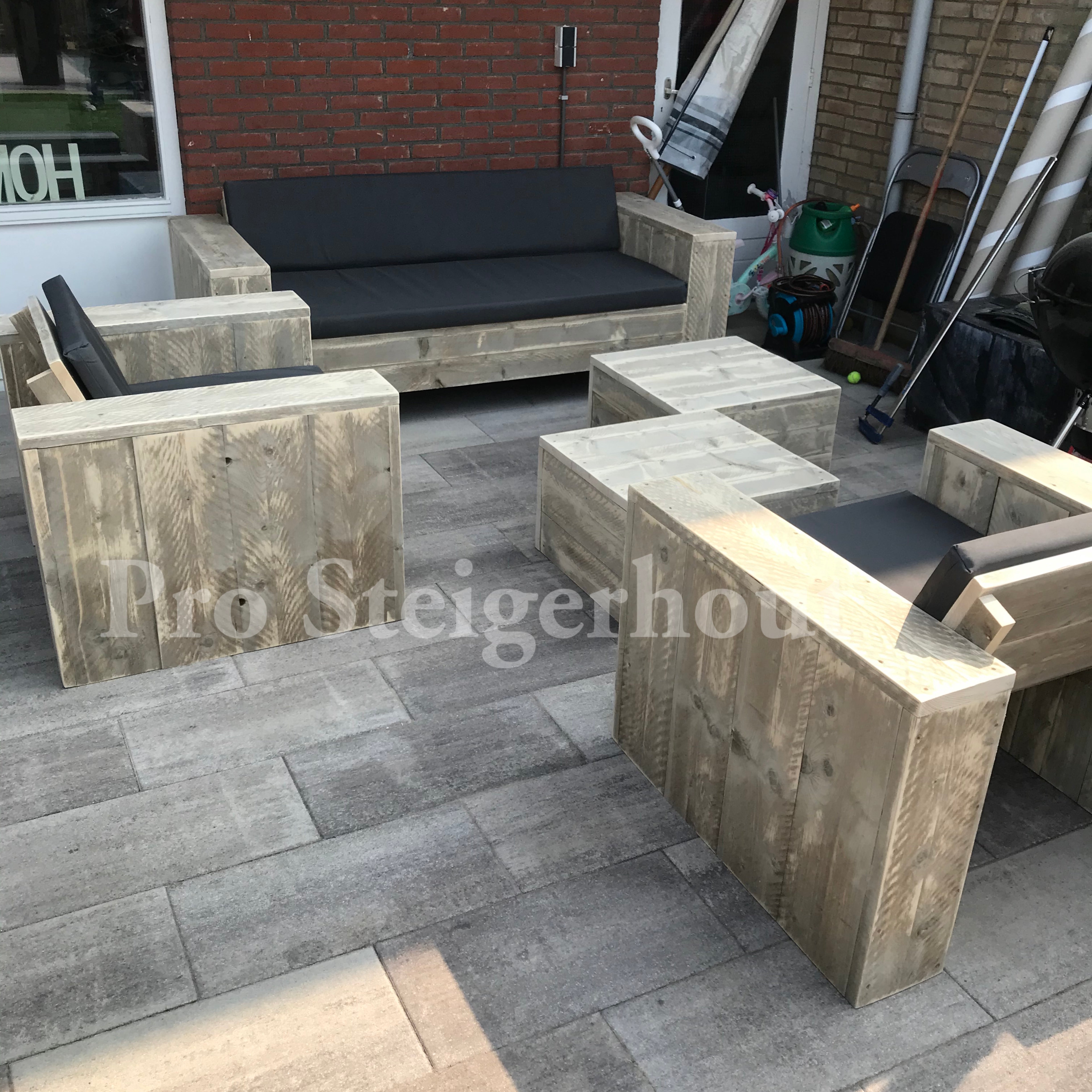 Steigerhout Loungeset - 1 bank 2 loungestoelen