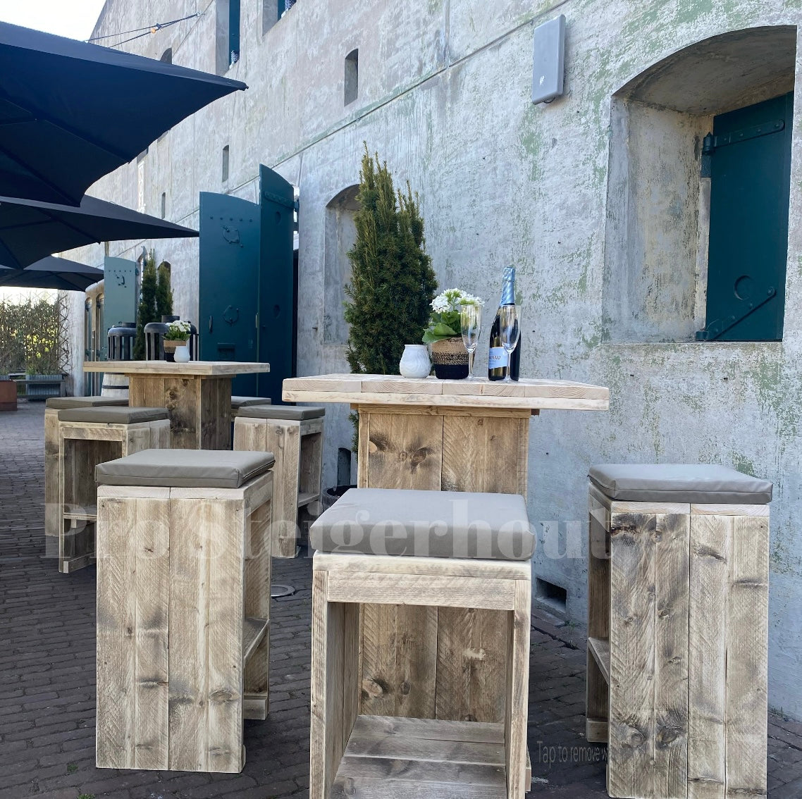 Steigerhout barset 2 tot 4 personen (tafel + krukken)
