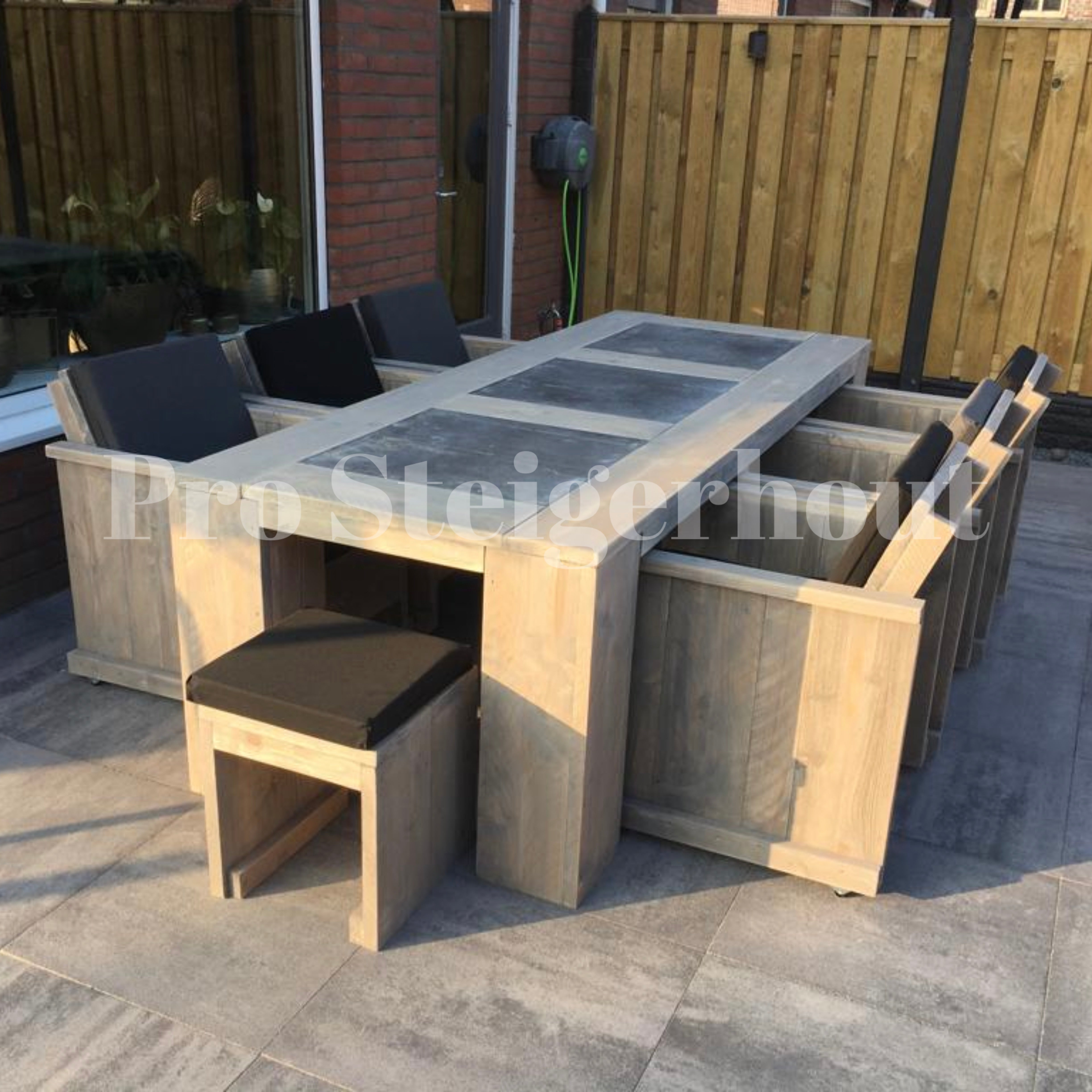 Steigerhout tuinset natuursteen