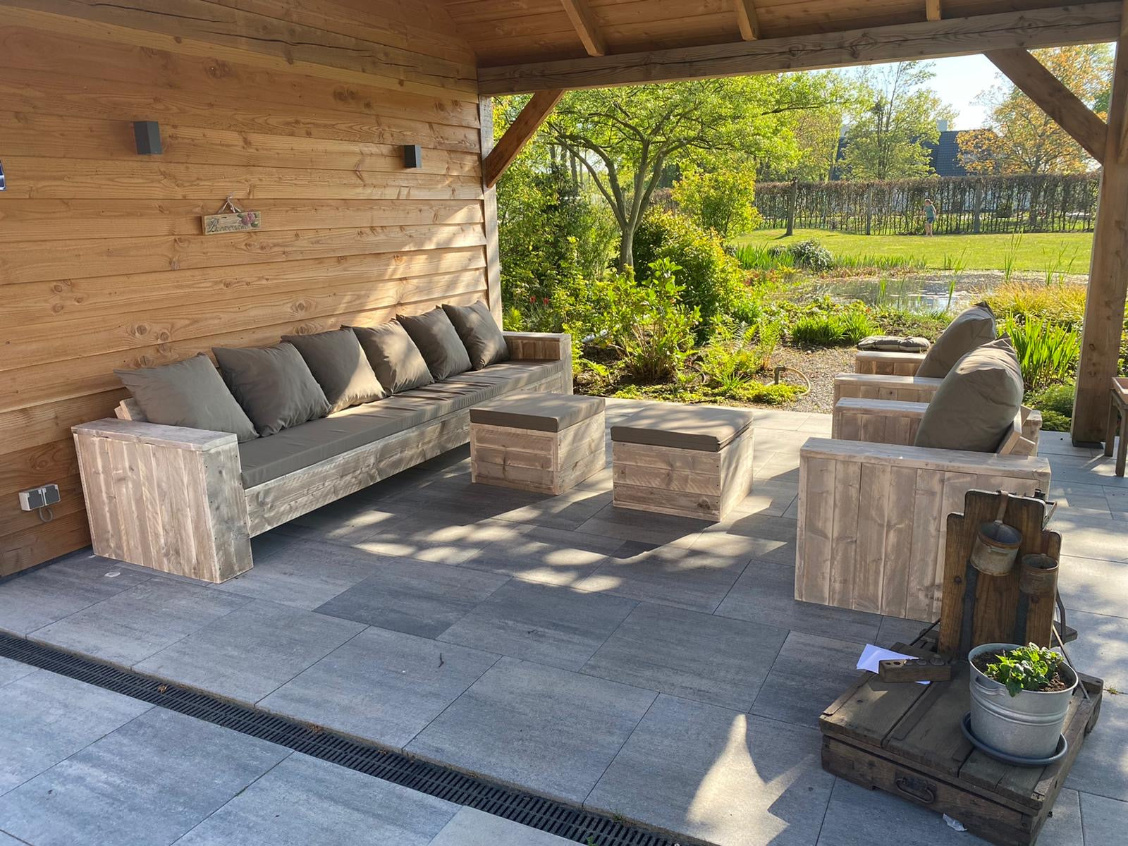 Steigerhout Loungeset - 1 bank 2 loungestoelen