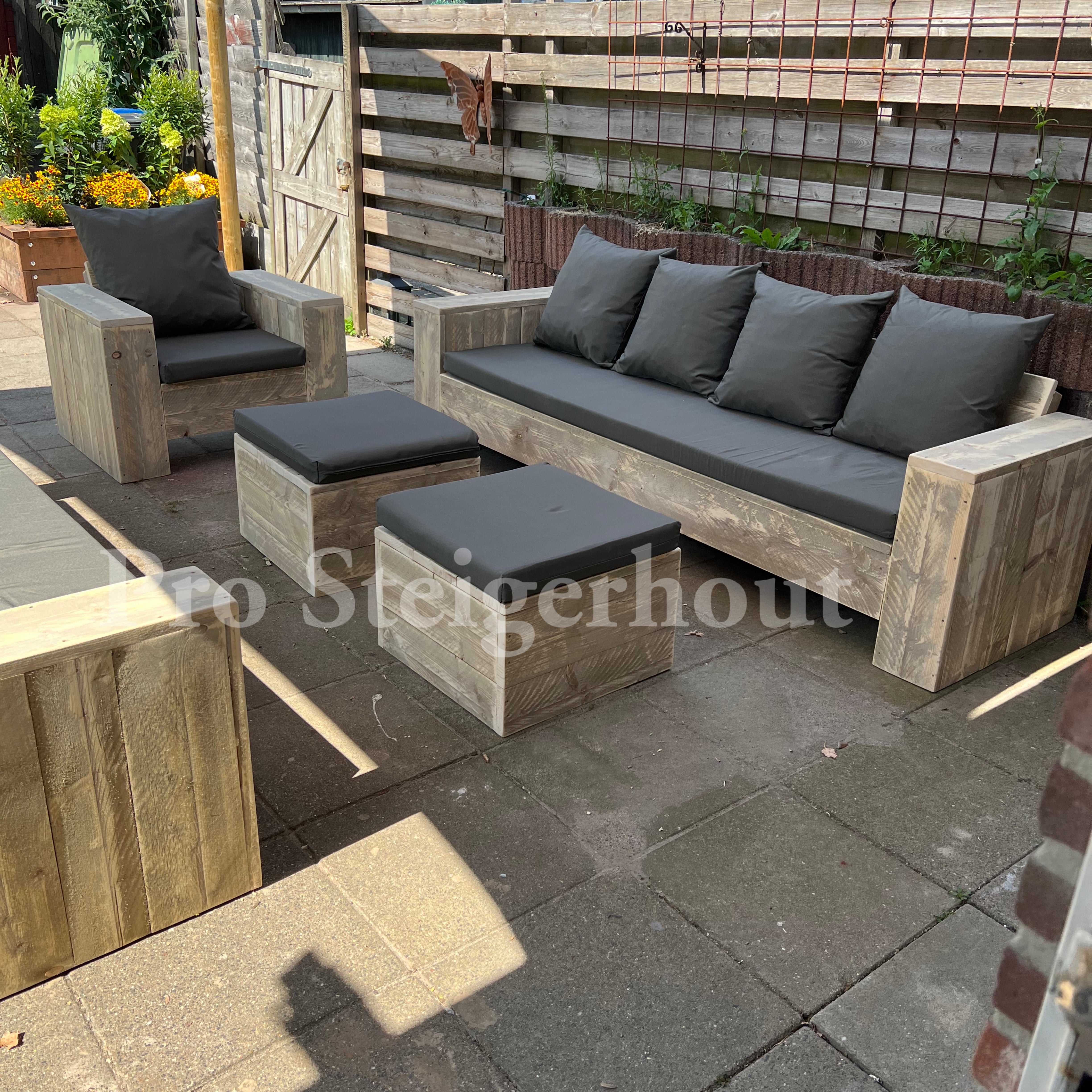 Steigerhout Loungeset - 2 banken 1 loungestoel