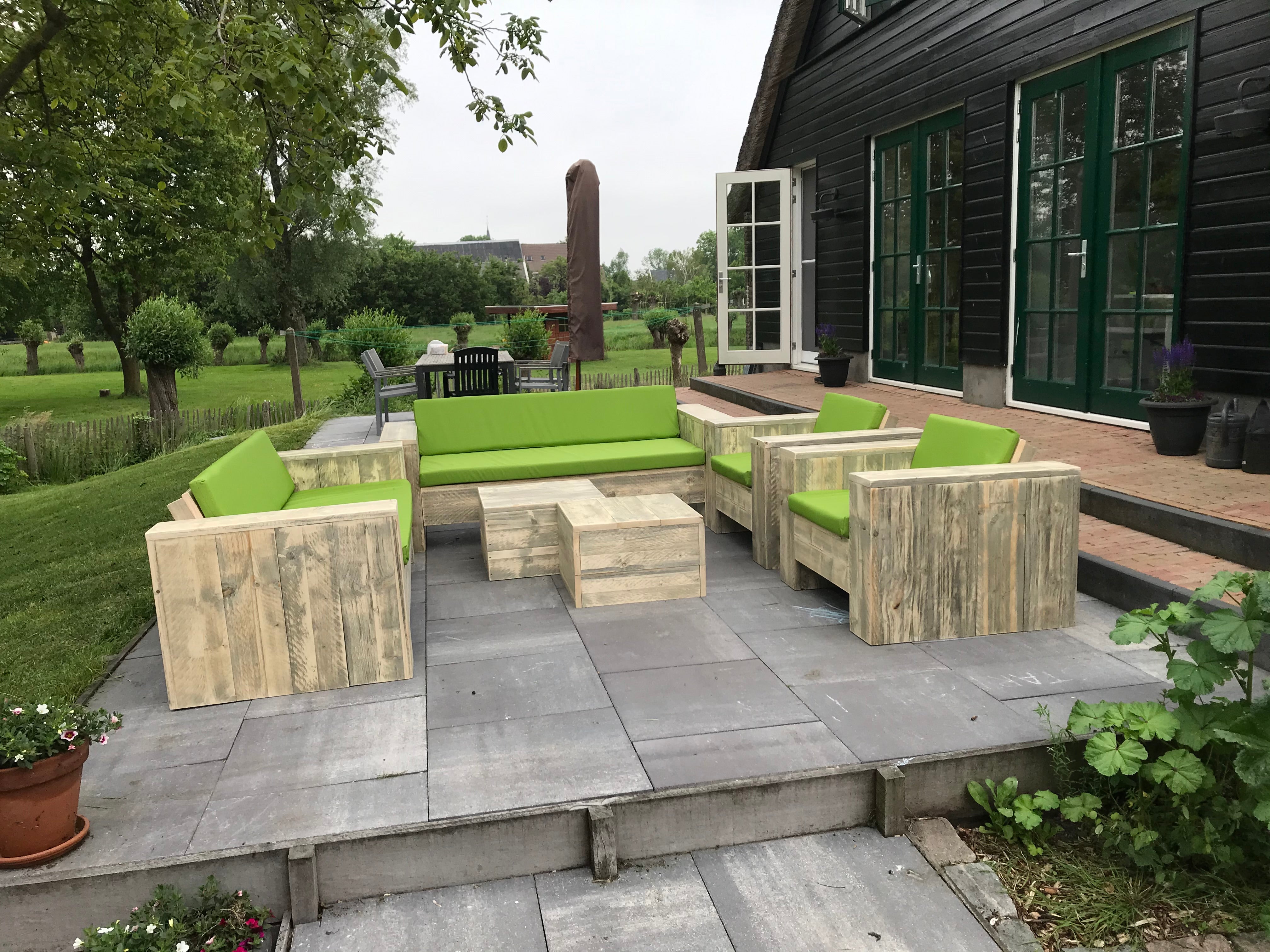 Steigerhout Loungeset - 2 banken 2 loungestoelen