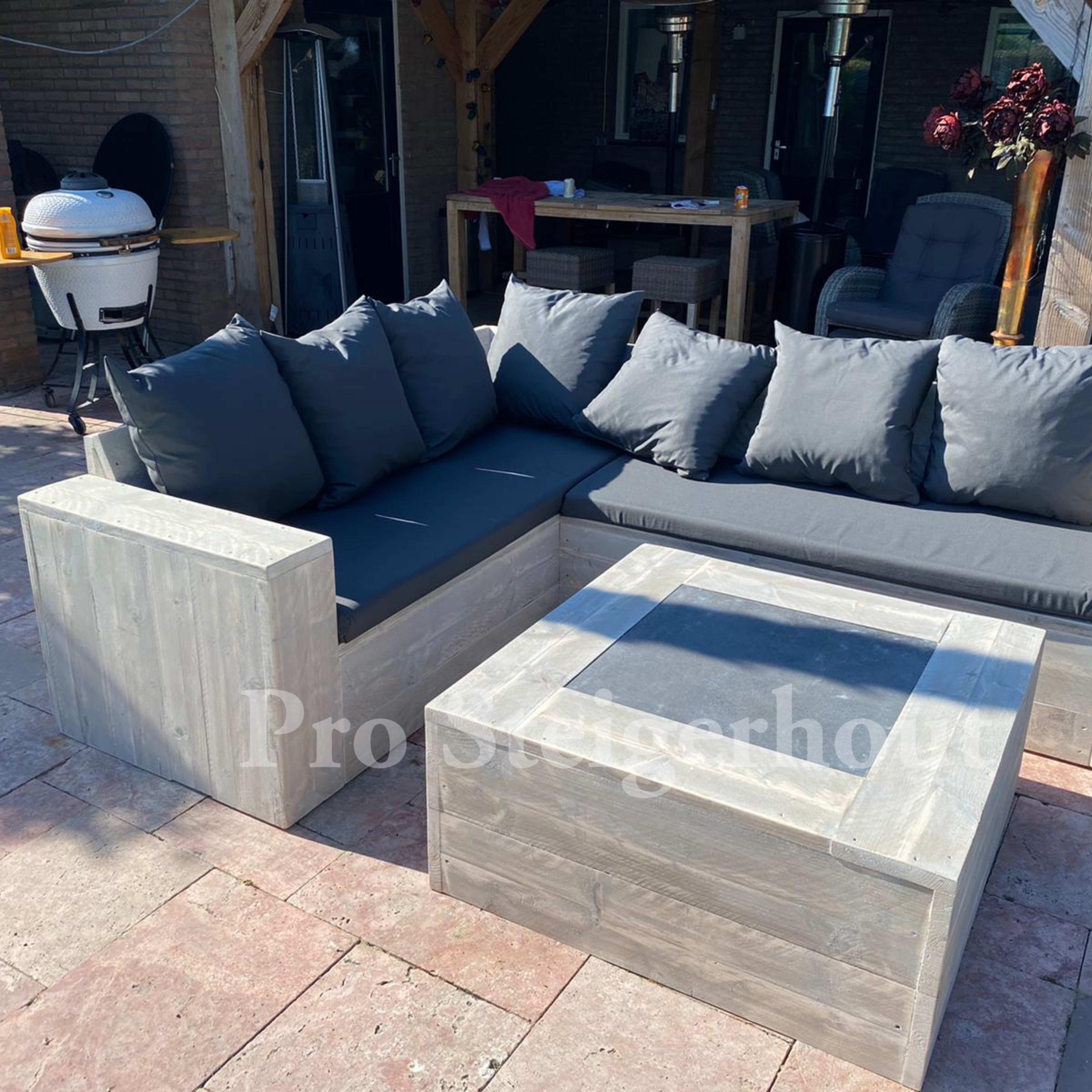 Steigerhout hocker natuursteen 100x100cm