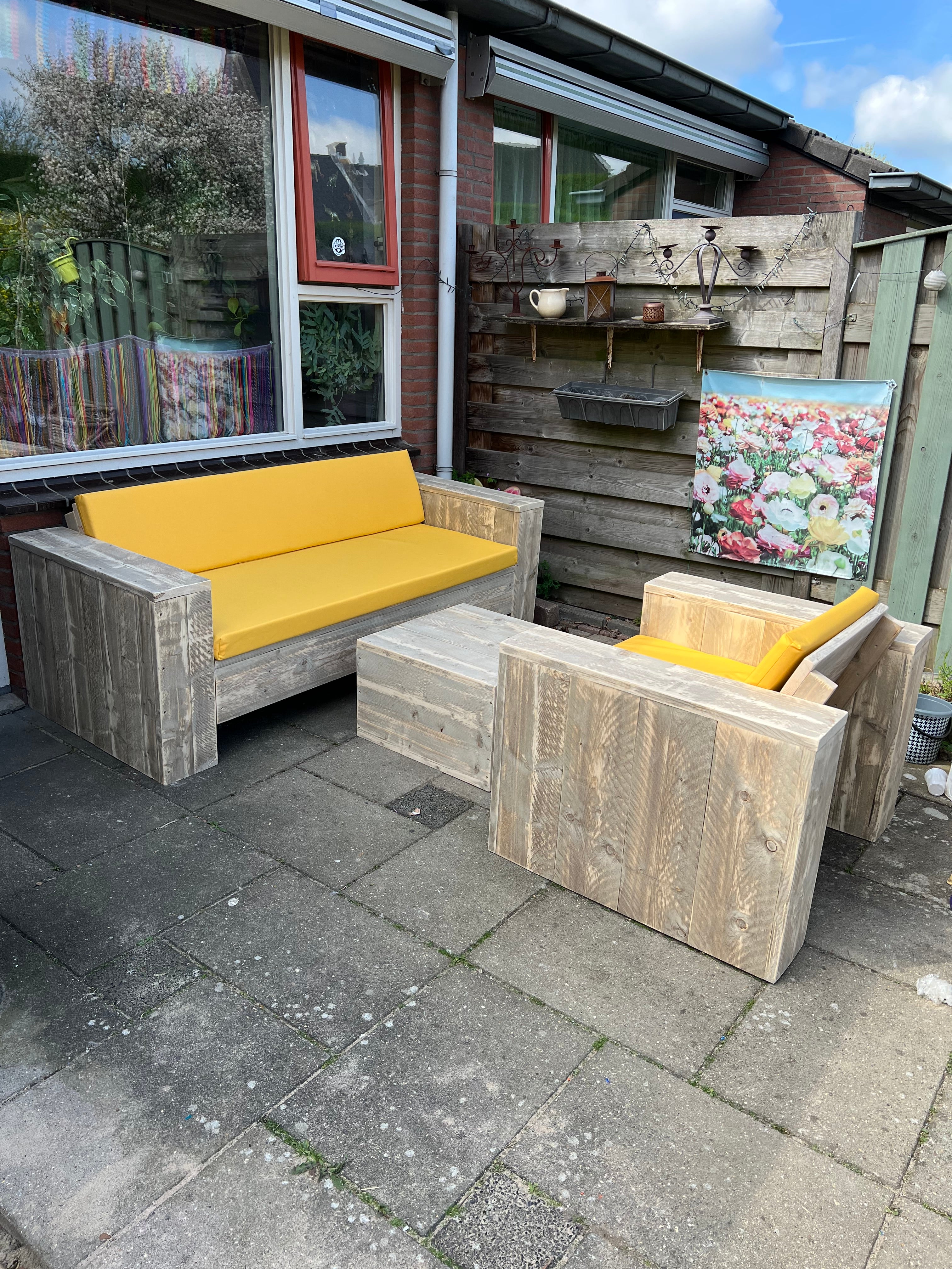 Steigerhout Loungeset - 1 bank 1 loungestoel