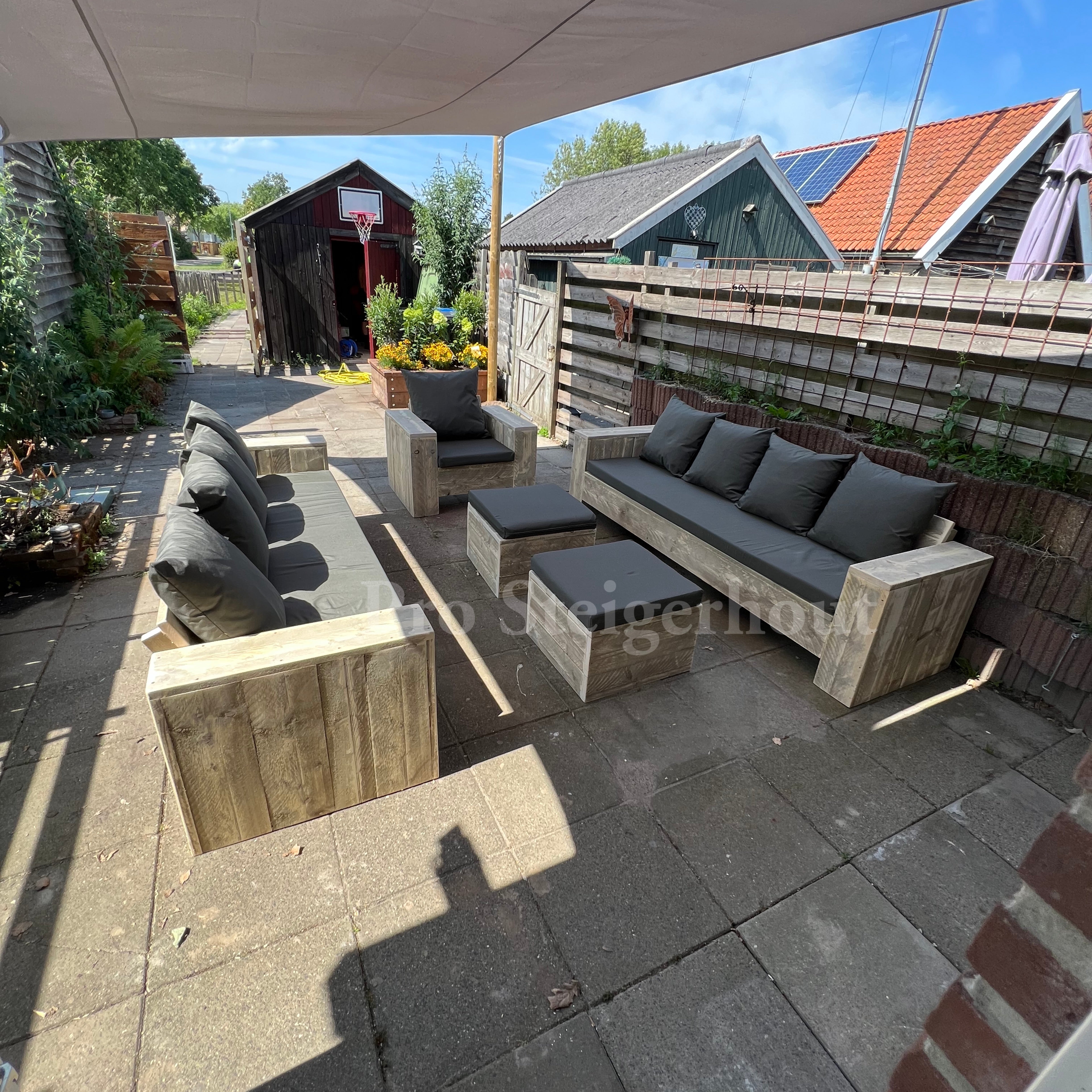 Steigerhout Loungeset - 2 banken 1 loungestoel