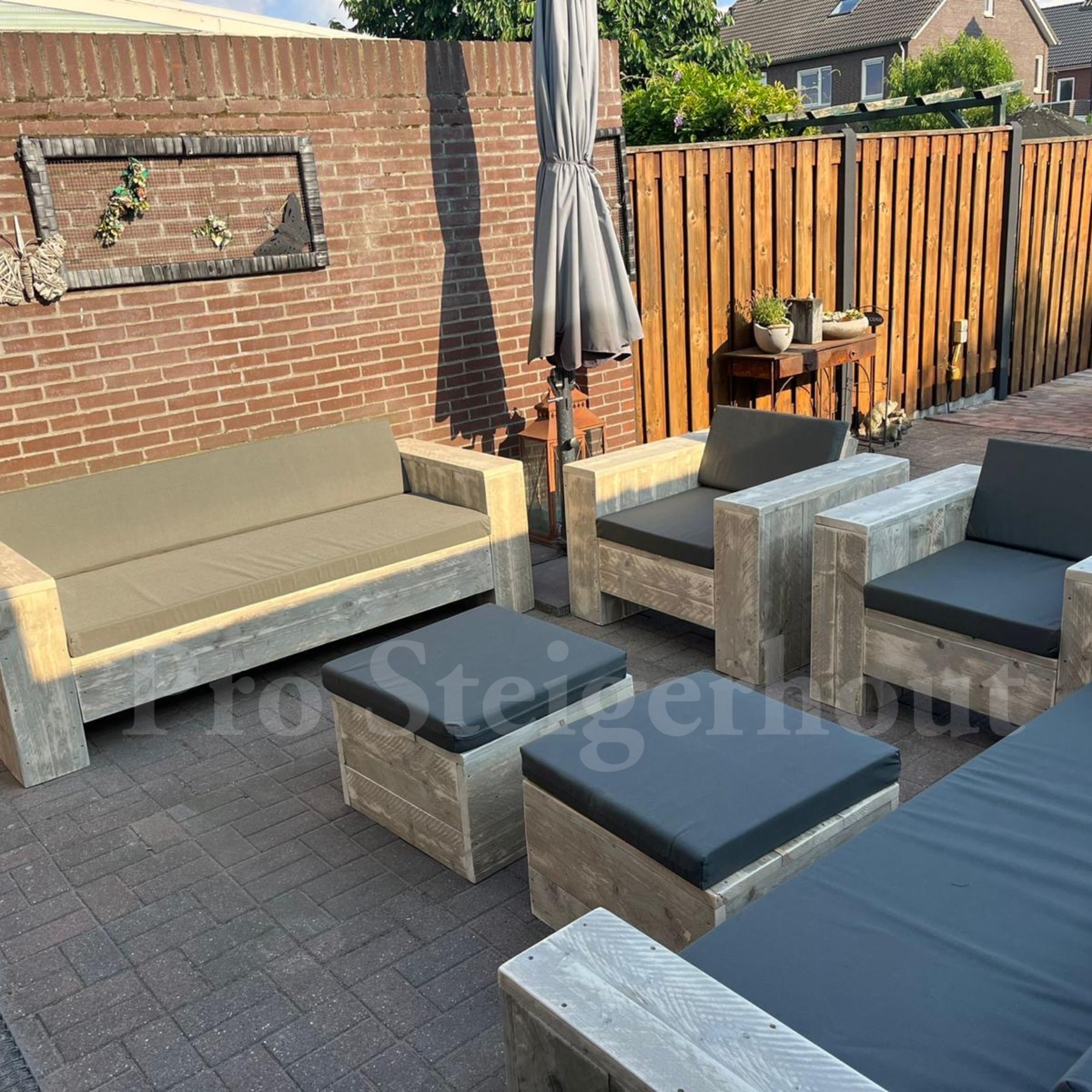 Steigerhout Loungeset - 2 banken 2 loungestoelen