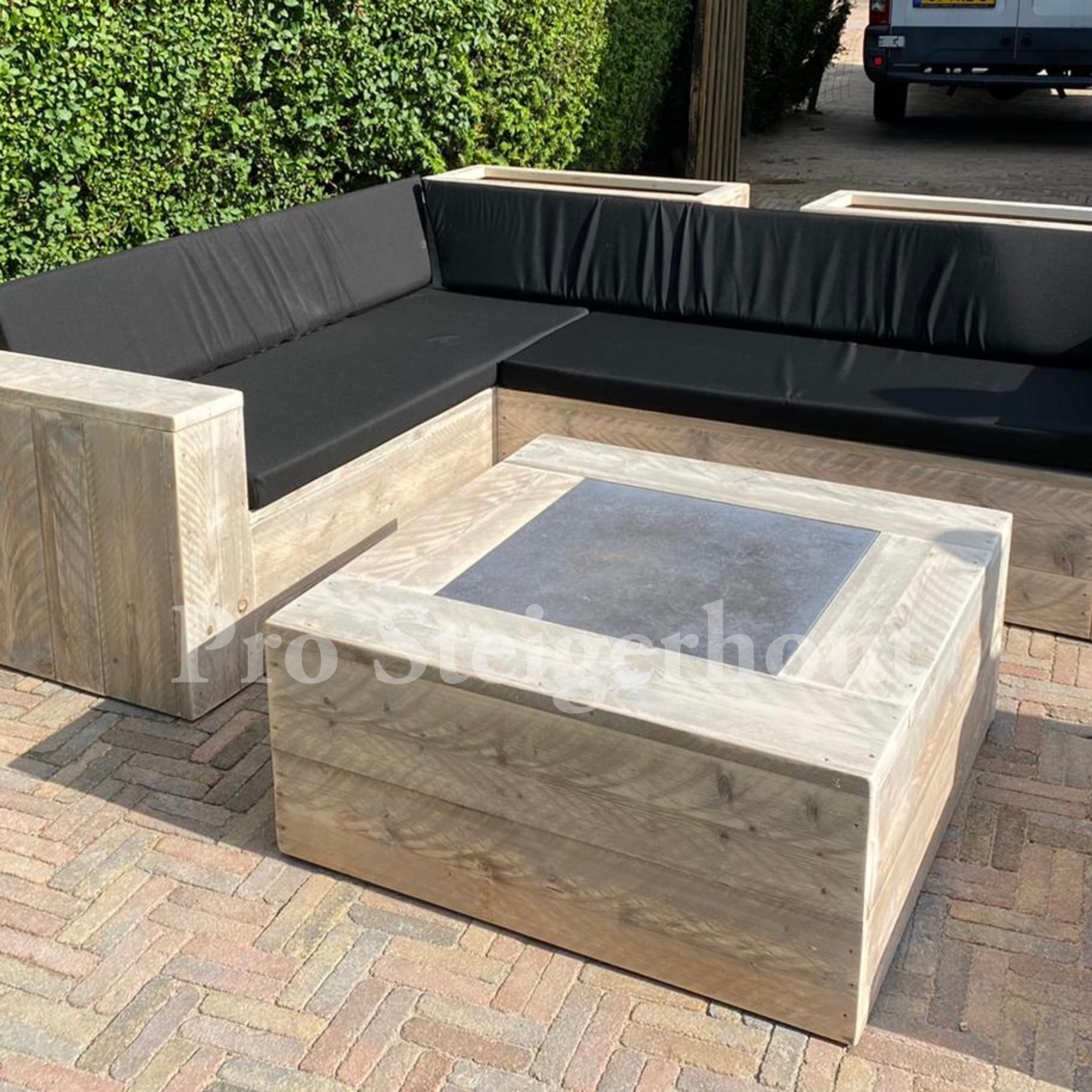 Steigerhout hocker natuursteen 100x100cm