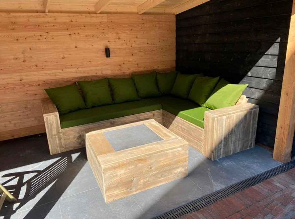 Steigerhout Hoekbank - Natuursteen