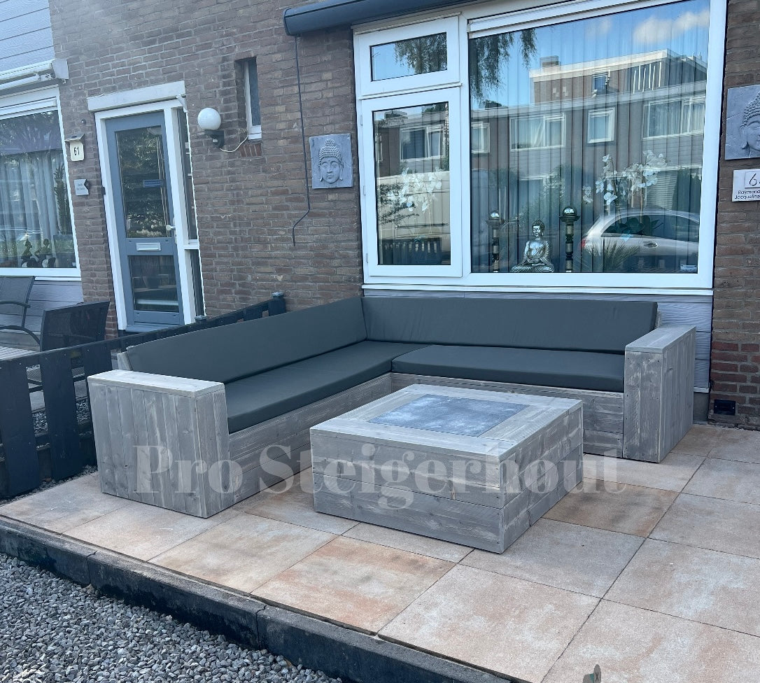 Steigerhout Hoekbank - Natuursteen