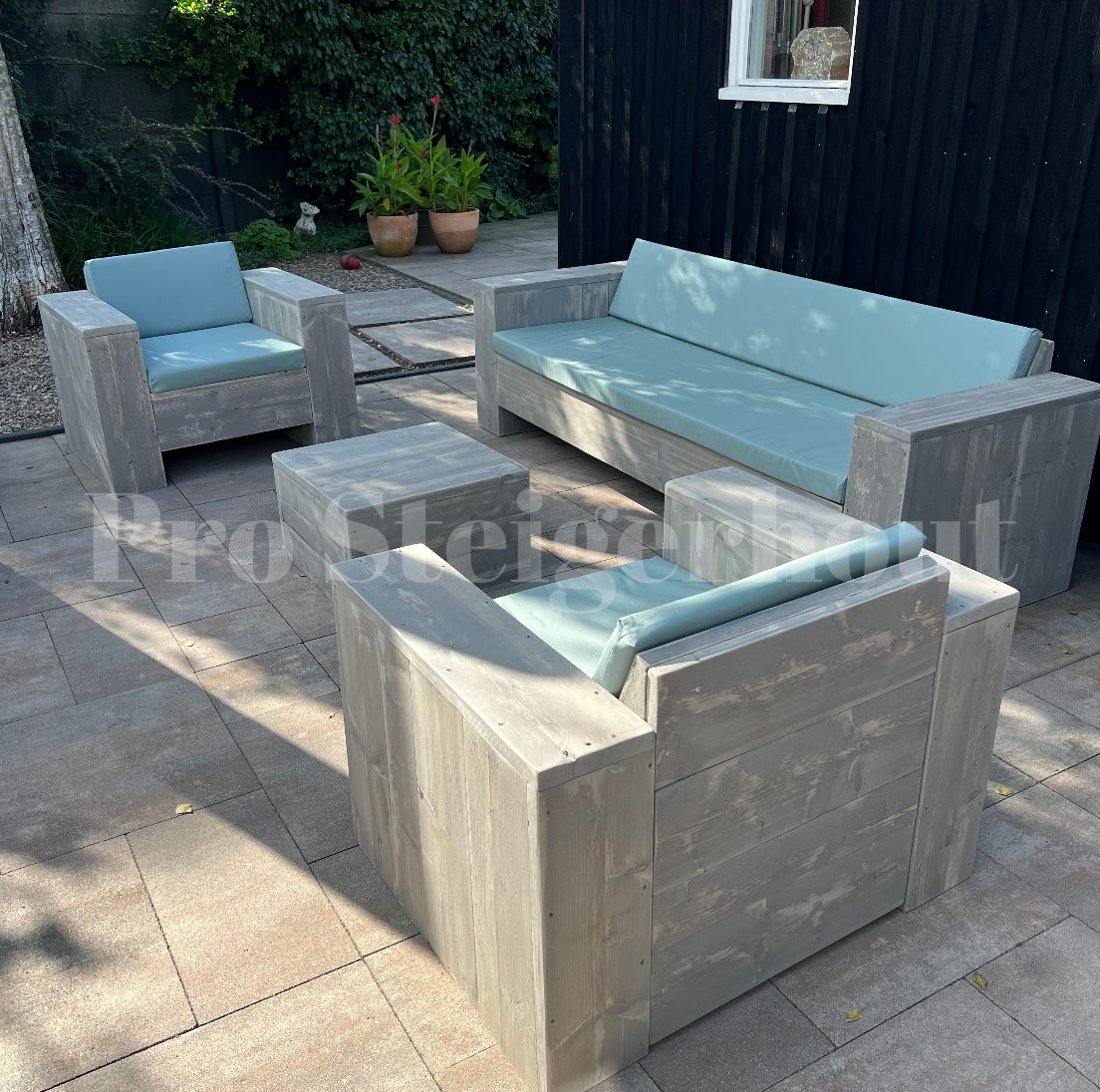 Steigerhout Loungeset - 1 bank 2 loungestoelen