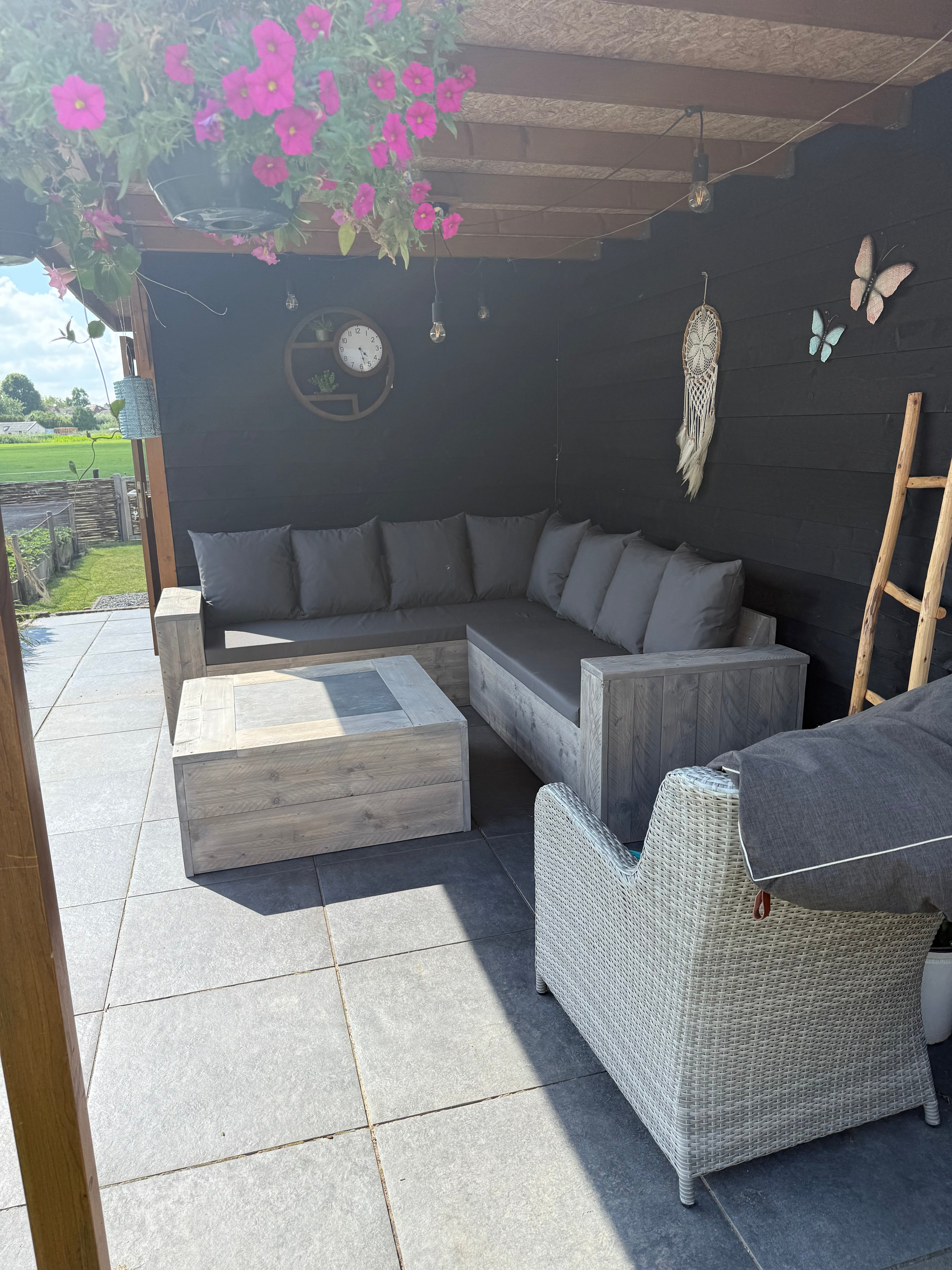 Steigerhout Hoekbank - Natuursteen