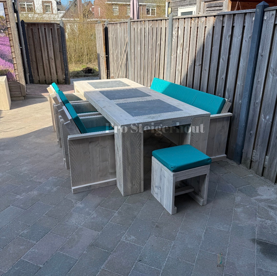 Steigerhout tuinset natuursteen